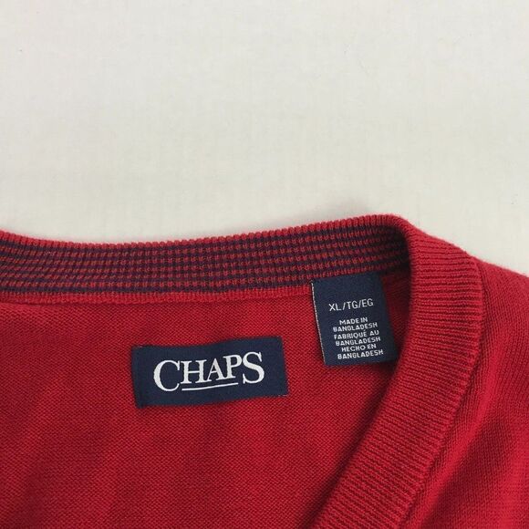 Chaps Ralph Lauren Mens Sweater Vest Red V-Neck Sleeveless Cotton Pullover XL - Picture 4 of 11